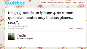 Tweet de @reclu anunciando Telcel a las 8:50 am del 23 de agosto