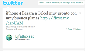 Tweet de @LifeBoxset anunciando Telcel a las 12:01 PM del 23 de Agosto
